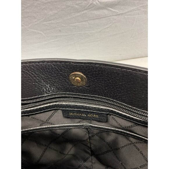 Michael‎ Kors MK Black Pebbled Leather Tote Bag Handbag double handle footed - Picture 6 of 11